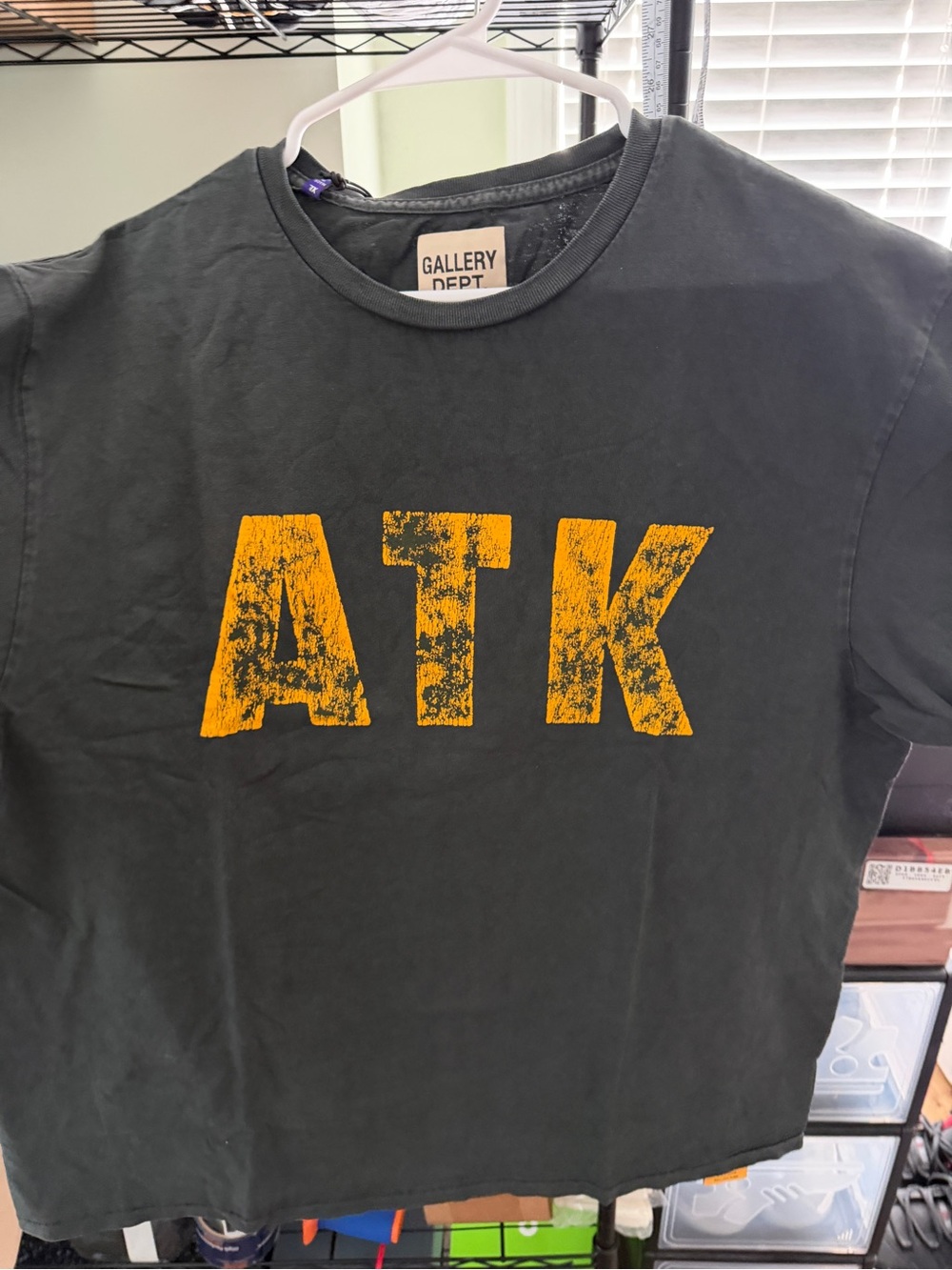 Gallery Dept Black Short-Sleeve Tee with Distressed Yellow ATK Graphic
